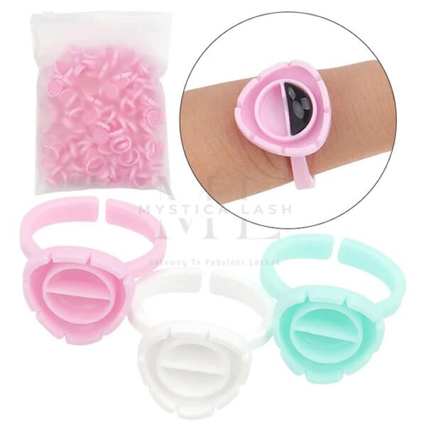 White & Pink & Green Heart Shaped Lash Adhesive Holder With Ring